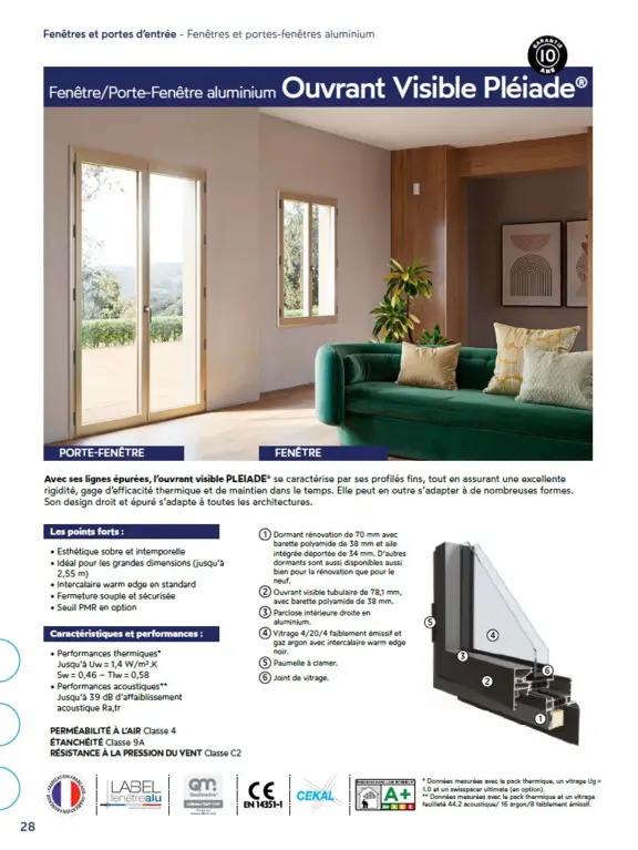 Fenêtre aluminium ouvrant visible Pléiade